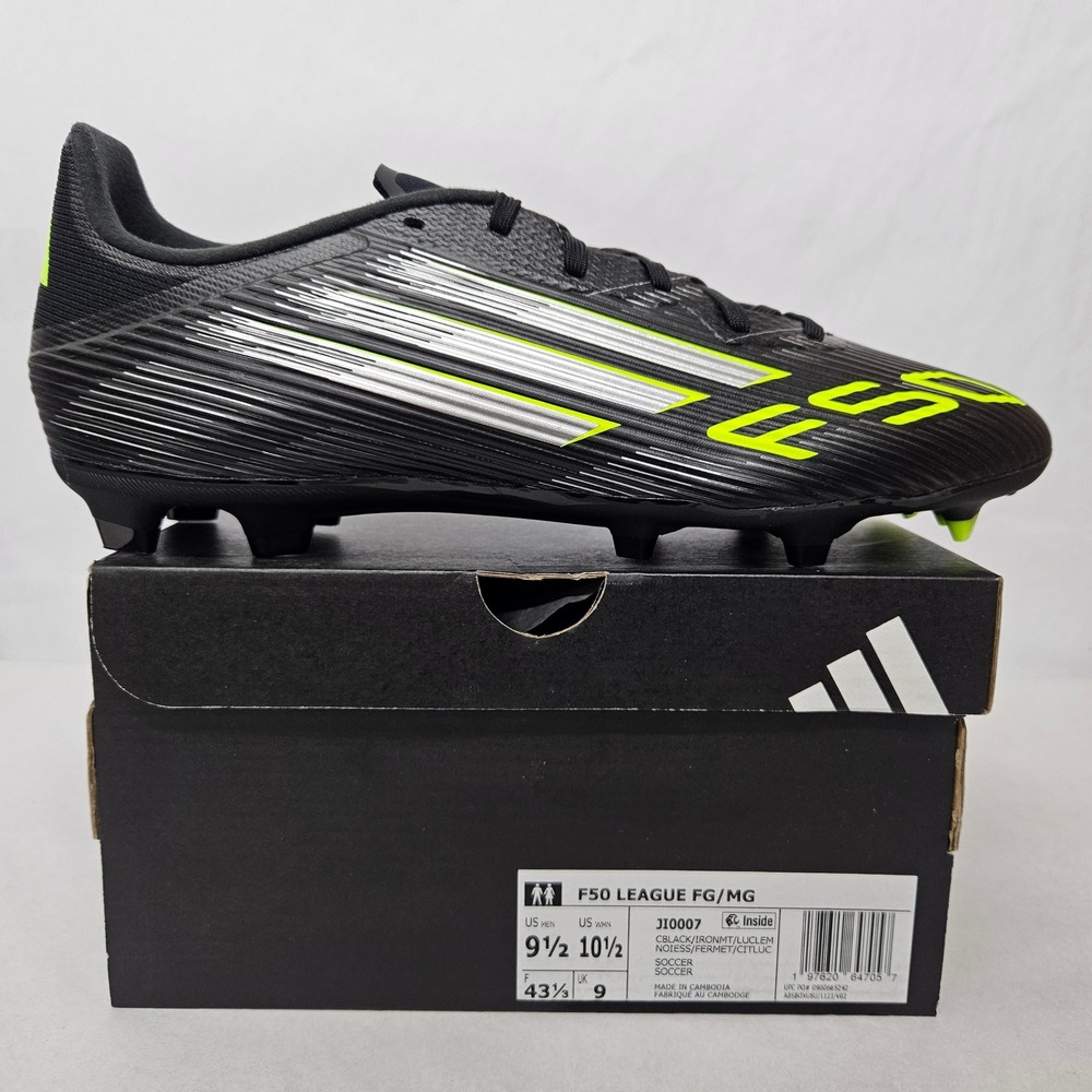 Adidas F50 League FG MG Soccer Cleats JI0007 Black Lucid Lemon Mens Size 9.5